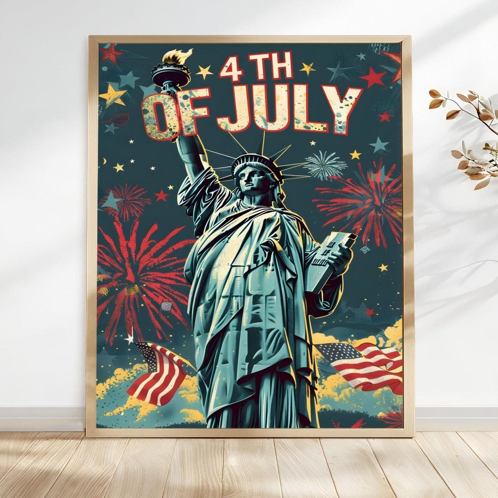 Statue of Liberty Wall Decor Vintage Patriotic Art, 4th of July Poster