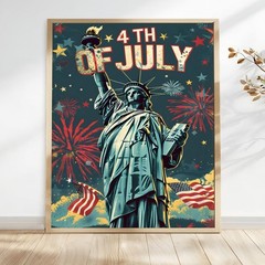 Statue of Liberty Wall Decor Vintage Patriotic Art, 4th of July Poster