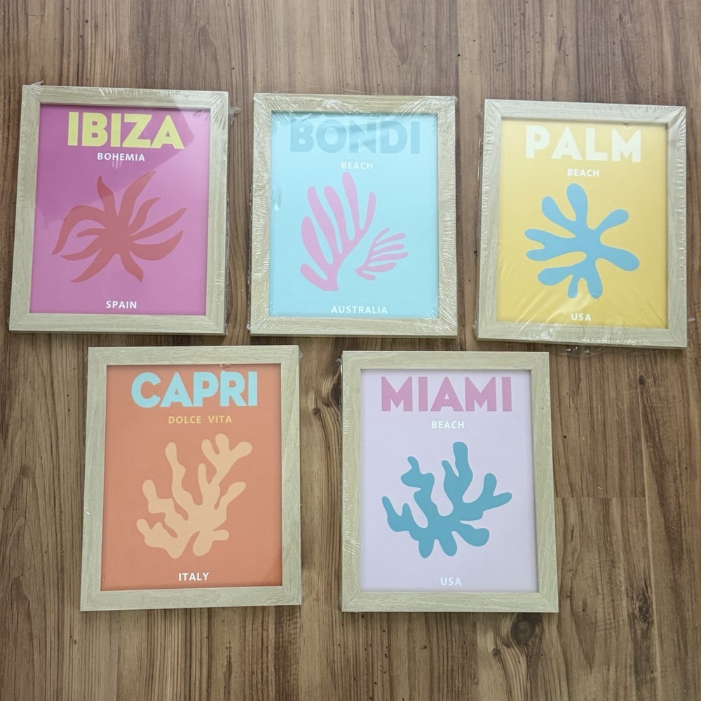 6 Travel Posters Framed Ibiza Bohemia Miami Bondi Etc Preppy Dorm Room Decor