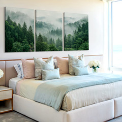 3 Pieces Serene Misty Forest Lush Greenery Green Large Wall Art for Set Of 3