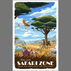 Safari Zone Pokemon Poster Retro Travel Gaming Wall Art Canvas