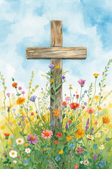 Christian Cross Watercolor Flowers 4×6 Photo Print Religious Wall Art Decor