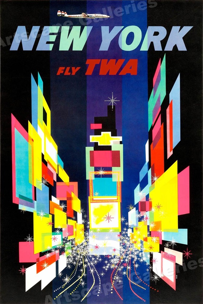 TWA Times Square NYC 1960s Vintage Style Travel Poster – 16×24