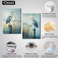 Set of 2 Blue Heron Abstract Canvas Wall Art for Rustic Home Decor