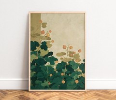 Vintage Art Nouveau Flower Art Poster Teal Orange Botanical Poster Home Wall Art