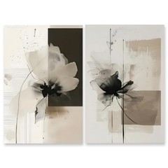 Minimalist Abstract Floral Wall Art Prints Set of 2 Neutral Beige Black Flowe…