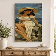 Coastal Elegance: Vintage Summer Pin-Up Style Canvas Art nautical style wall 👒