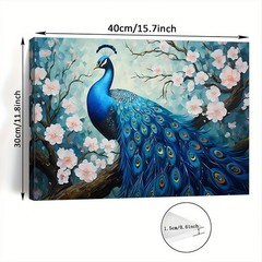 Canvas Art Framed Blue Peony Peacock Cherry Blossom Oil Painting Wall Decor