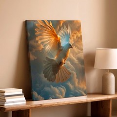 Farmhouse Canvas White Dove in Clouds Heavenly Bird Spiritual Boho Office Print