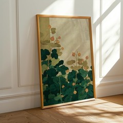 Vintage Art Nouveau Flower Art Poster Teal Orange Botanical Poster Home Wall Art