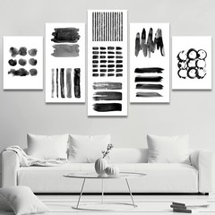 Black & White Paint Stroke Collage Abstract Canvas Print Wall Art Set of 5