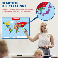 World Map Laminated Poster -Double Side Educational Poster for Kids/Adults -17 X