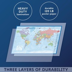 Laminated World Map Poster – Wall Chart Map Of Earth – 18″ X 29″ (Blue