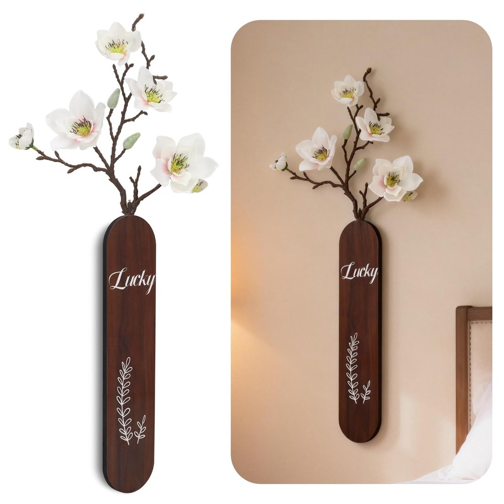 1Pack Wooden Sign Hanging Wall Decoration with Artificial Magnolia Flower, De…