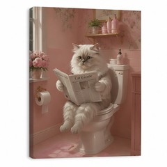Custom Cat On Toilet Canvas, Funny Pink Bathroom Decor, Humor Gift