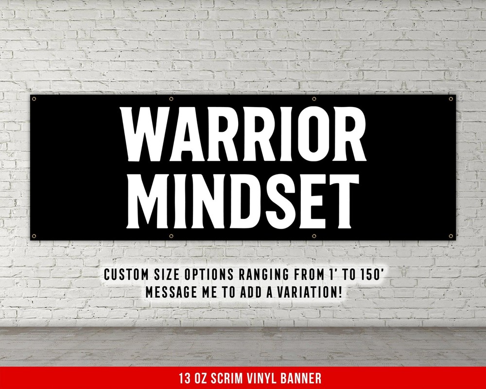 Warrior Mindset Banner – Motivational Gym Wall Art Decor