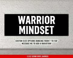Warrior Mindset Banner – Motivational Gym Wall Art Decor
