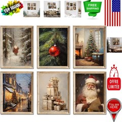Charming Christmas Canvas Set of 6 – Durable & Waterproof Holiday Decor 8″x10″