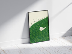 White Dog Grass Poster, Cute Puppy Wall Art Pet Lover Home Decor Gift Print Room