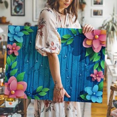 Vibrant, Vertical Composition Featuring A Textured Background Of Blue Wall Art