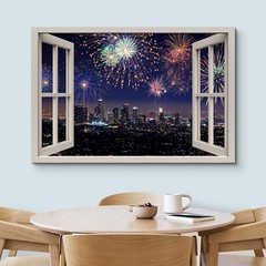 32″x48″ – Window View Canvas Wall Art – Fireworks Photography Realism Print