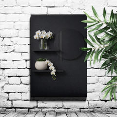 Orchid Still Life Canvas Print Minimal Black Geometric Circle Vertical
