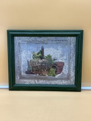 Rustic Framed Herb Print Garden Still Life Green Wood Frame Wall Art. 10”x14”.