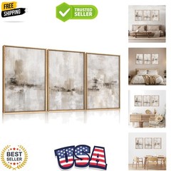 Large Minimalist Textured Framed Canvas Wall Art Set, Neutral Abstract Wall D…