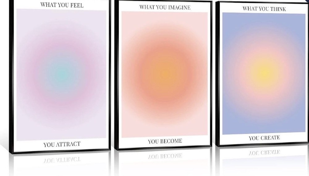 3pc Aura Gradient Framed Canvas Wall Art 12x16in Black Frame