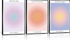 3pc Aura Gradient Framed Canvas Wall Art 12x16in Black Frame