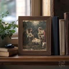 Nativity Scene Poster, Jesus Canvas Wall Art, Religious Christmas Print Decor