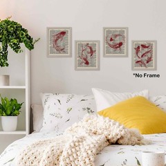 Vintage Trendy Japanese Red Koi Fish Posters Prints Unframed 8×10 Set of 4, P…