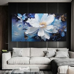 Abstract Blue Print Flower Canvas Painting Poster Canvas Wall Art Canvas Mural