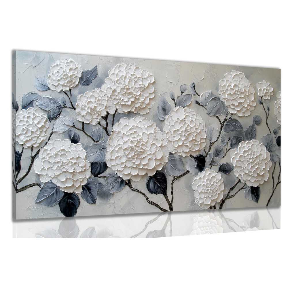 White Floral Canvas Wall Art for Bedroom Large Botanical Landscape Modern Art…