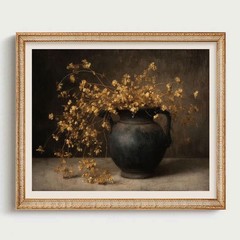 Rustic Dark Floral Autumn Wall Art – Moody Vintage Botanical Print – French