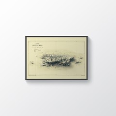 Puerto Rico Map, Puerto Rico 2D Relief Map, Puerto Rico Vintage Map – 2D Flat