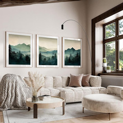 Mountain Wall Art Decor Set of 3 Sage Green Forest Canvas Wall Art Prints Nature