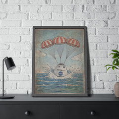 Vintage ARTEMIS SPLASHDOWN Wall Art, NASA Space Decor, Nautical Science Poster