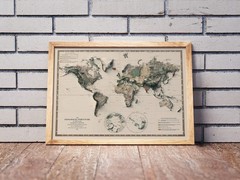 World Map, World 2D Relief Map, World Vintage Map – 2D Flat