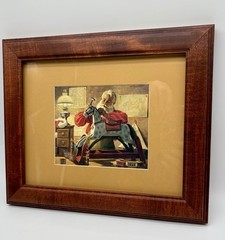 Vintage Christmas🎄SANTA MAKING TOYS FRAMED ART Rocking Horse GUC Cute Holiday