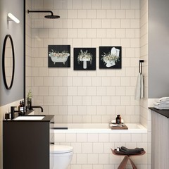 Bathroom Wall Art Set of 3 Canvas Prints 12×12 Inch Stretched Modern Floral B…