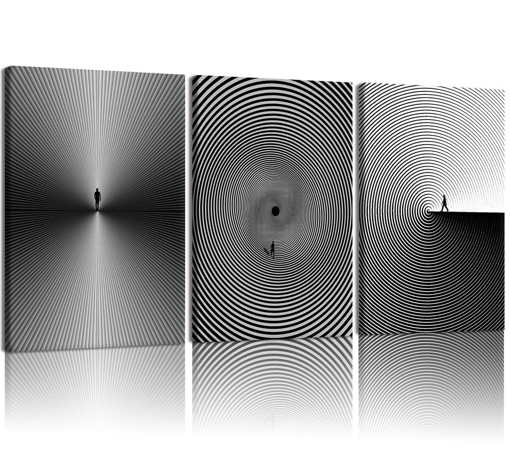AUUAUU Abstract Line Wall Art Set of 3, 12×16 Inch Framed Black and White Canvas