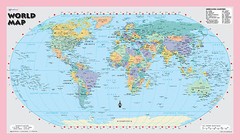 World Wall Map Education Poster – 21″x36″ Rolled Paper or Laminated PINK