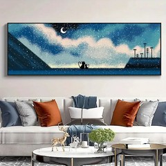 Panoramic Whimsical Characters Stars and Moon Canvas Wall Art Home Decor