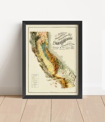California Map, California 2D Relief Map, California Vintage Map – 2D Flat Print