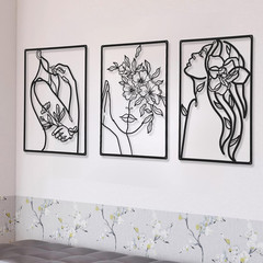 CHENGU 3 Pieces Minimalist Metal Wall Art Decor, Abstract Woman Line Art Wall De
