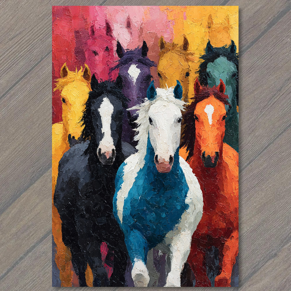 Art Print Colorful Horses Running Rainbow Herd Bold Abstract Animal Painting