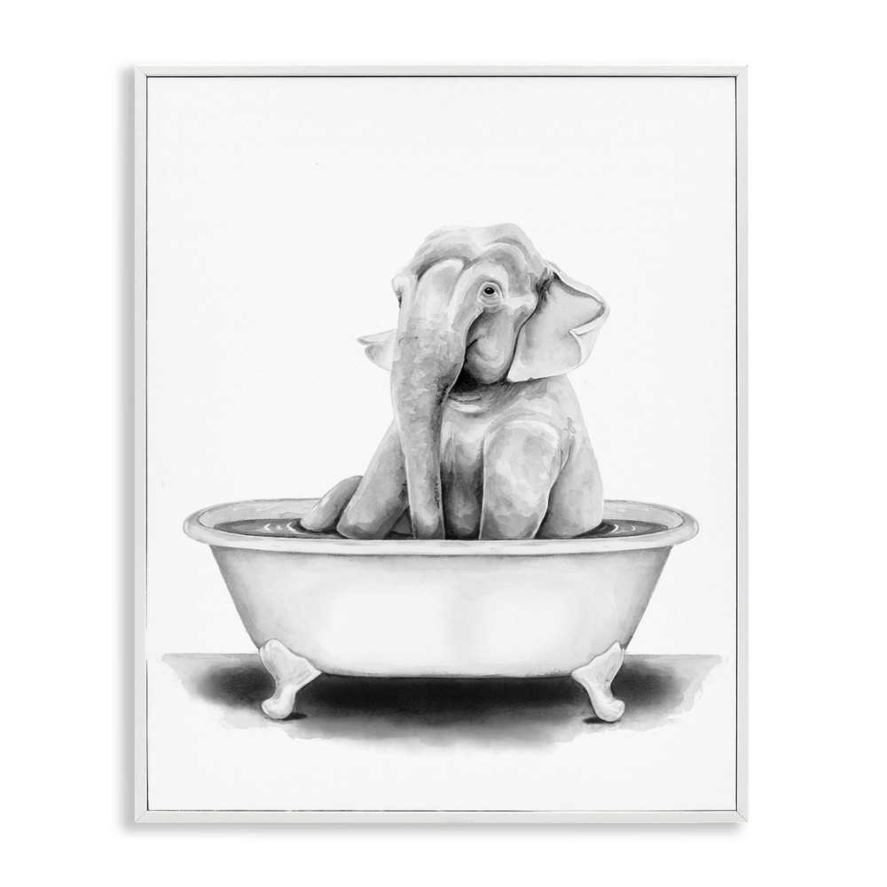 Stupell Industries Elephant In A Tub Funny Animal Bathroom Drawing 20L» x 16W»
