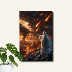 Meteor Shower Canvas Print Over Burning City Apocalyptic Landscape