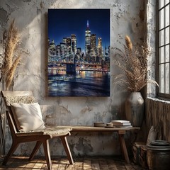 New York City Skyline Night Canvas Wall Art Urban Cityscape Print Home Decor
